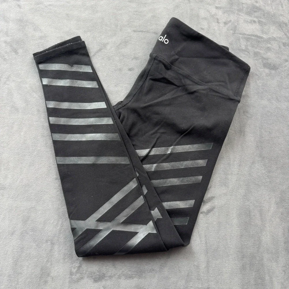 Alo Yoga Black Graphic Stripe Leggings High Waist Athletic Tights Small
